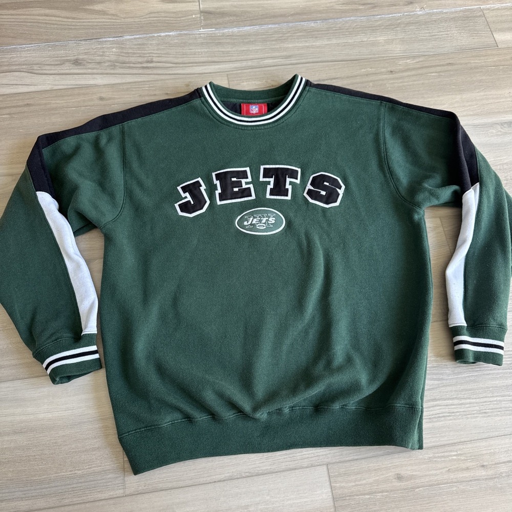 VINTAGE NFL New York Jets Mens‎ Medium Crewneck Sweatshirt Green Embroidered